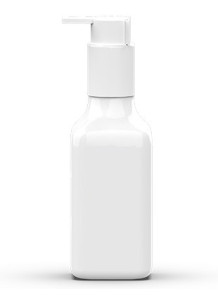  White plastic bottle, square shape, pump cap, white, 200ml
