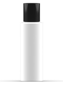  White bottle, round shape, black cap, 150ml