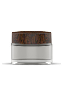  Glass cream jar, opaque white, wood pattern lid, 30g