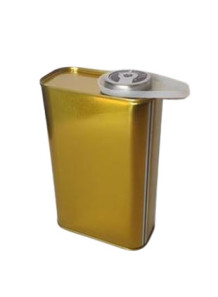 Gold Coated Metal Can Square Shape With Finger Pressed Lid (1L)