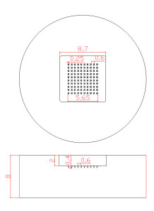  Microneedle Mold (8.7x8.7mm, H=400μm, 10x10, S=600μm, D=250μm, Pyramid)