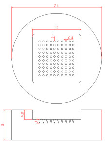  Microneedle Mold (13x13mm, H=1000μm, 10x10, S=1000μm, D=400μm, Conical)