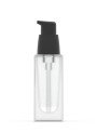  Square glass bottle, opaque white, black pump cap, 30ml
