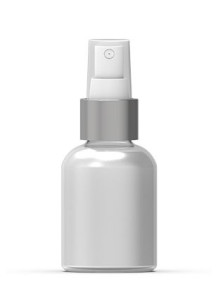  Clear spray bottle, round shape, white spray cap, silver neck, 50ml