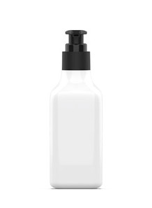  White plastic bottle, square shape, black pump cap, 200ml