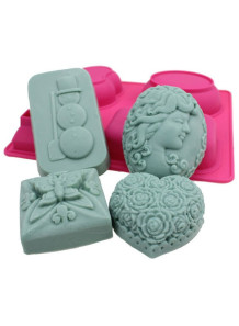  Mold, 4-cavity silicone soap mold, snowman, butterfly shape.