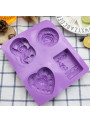  Mold, 4-cavity silicone soap mold, angel, flower, heart shape.