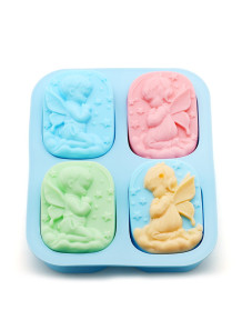  Mold: 4-cavity silicone soap mold, angel shape.