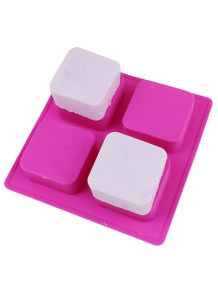  Mold: 4-cavity silicone soap mold, square shape.