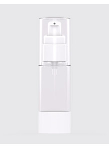  Clear pump bottle, round shape, white pump cap, clear cover, 30ml