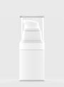  White pump bottle, round shape, white pump cap, clear cover, 15ml