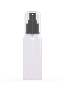  Clear spray bottle, round shape, black cap, clear cover, 100ml
