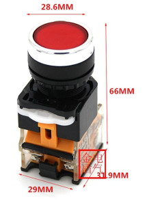  Switch LA38-11BN 22mm, press and hold, red light, 220V/10A