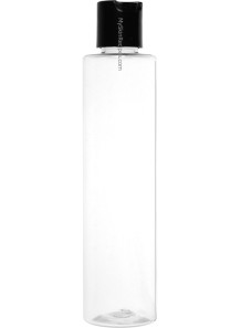  Clear plastic bottle, flip cap, black, 200ml, tall