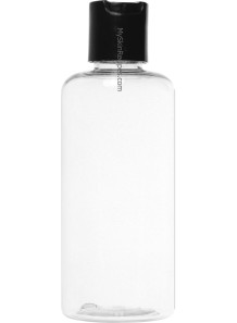 Clear plastic bottle, black flip cap, 200ml, round