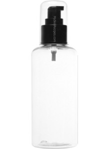  Clear plastic bottle, black pump cap, clear cover, 200ml, round