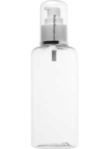  Clear plastic bottle, white pump cap, clear cover, 200ml, round