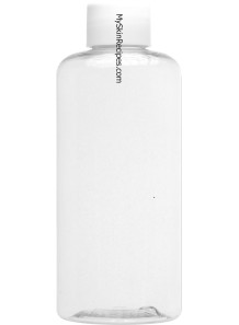  Clear plastic bottle, screw cap, white, 200ml, round