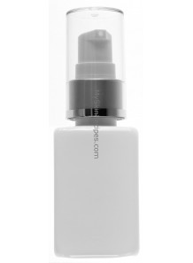 ขวดปั๊มสีขาว ทรงเหลี่ยม หัวปั๊มขาวเงิน ครอบใส 50ml