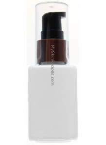 ขวดปั๊มสีขาว ทรงเหลี่ยม หัวปั๊มดำเกลียวทอง ครอบใส 50ml