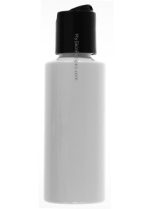  White plastic bottle, tall round shape, black flip cap, 100ml