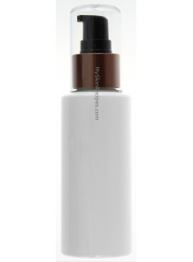 ขวดพลาสติกสีขาว ทรงกลมสูง ฝาดำเกลียวทอง ครอบใส 100ml