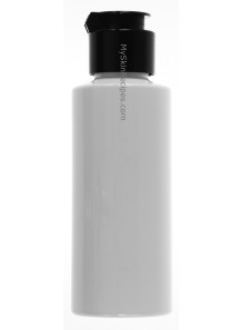  White plastic bottle, tall round, flip cap, black, 100ml