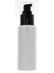 ขวดพลาสติกสีขาว ทรงกลมสูง ฝาปั๊มดำ ครอบใส 100ml