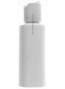  White plastic bottle, tall round shape, white flip cap, 100ml