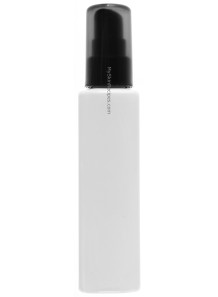  White plastic bottle Tall square shape, black pump cap, opaque cover, 100ml