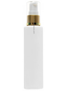 ขวดพลาสติกสีขาว ทรงเหลี่ยมสูง ฝาปั๊มขาว เกลียวทอง ครอบใส 100ml