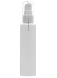  White plastic bottle Tall square shape, white pump cap, clear cover, 100ml