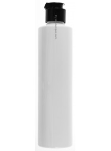 ขวดพลาสติกสีขาว ทรงกลมสูง ฝาพับดำ 200ml