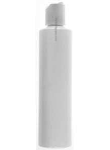  White plastic bottle, tall round shape, white flip cap, 200ml