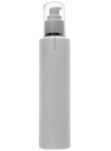  White bottle, tall round shape, white pump cap, clear cover, 200ml