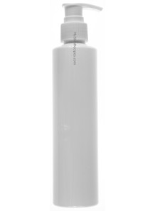 White bottle, tall round shape, white pump cap, gooseneck, 200ml