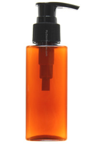  Tea-colored pump bottle, square shape, black pump cap, gooseneck, 120ml