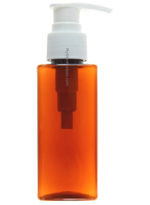  Tea-colored pump bottle, square shape, white pump cap, gooseneck, 120ml