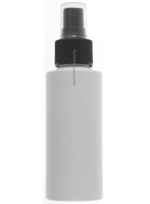  White spray bottle, tall round shape, black spray cap, 100ml