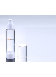  Clear spray bottle, round shape, white pump cap, clear cover, 50ml