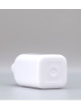  White plastic bottle, square shape, white pump cap, matte silver neck, 200ml