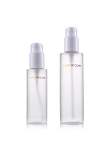  Clear bottle, round shape, white pump cap, 75ml