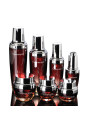  Red glass bottle, silver pump cap, 30ml