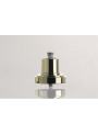  Red glass bottle, gold pump cap, 30ml