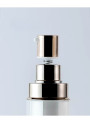  White pump bottle, round shape, gold pump cap, 30ml